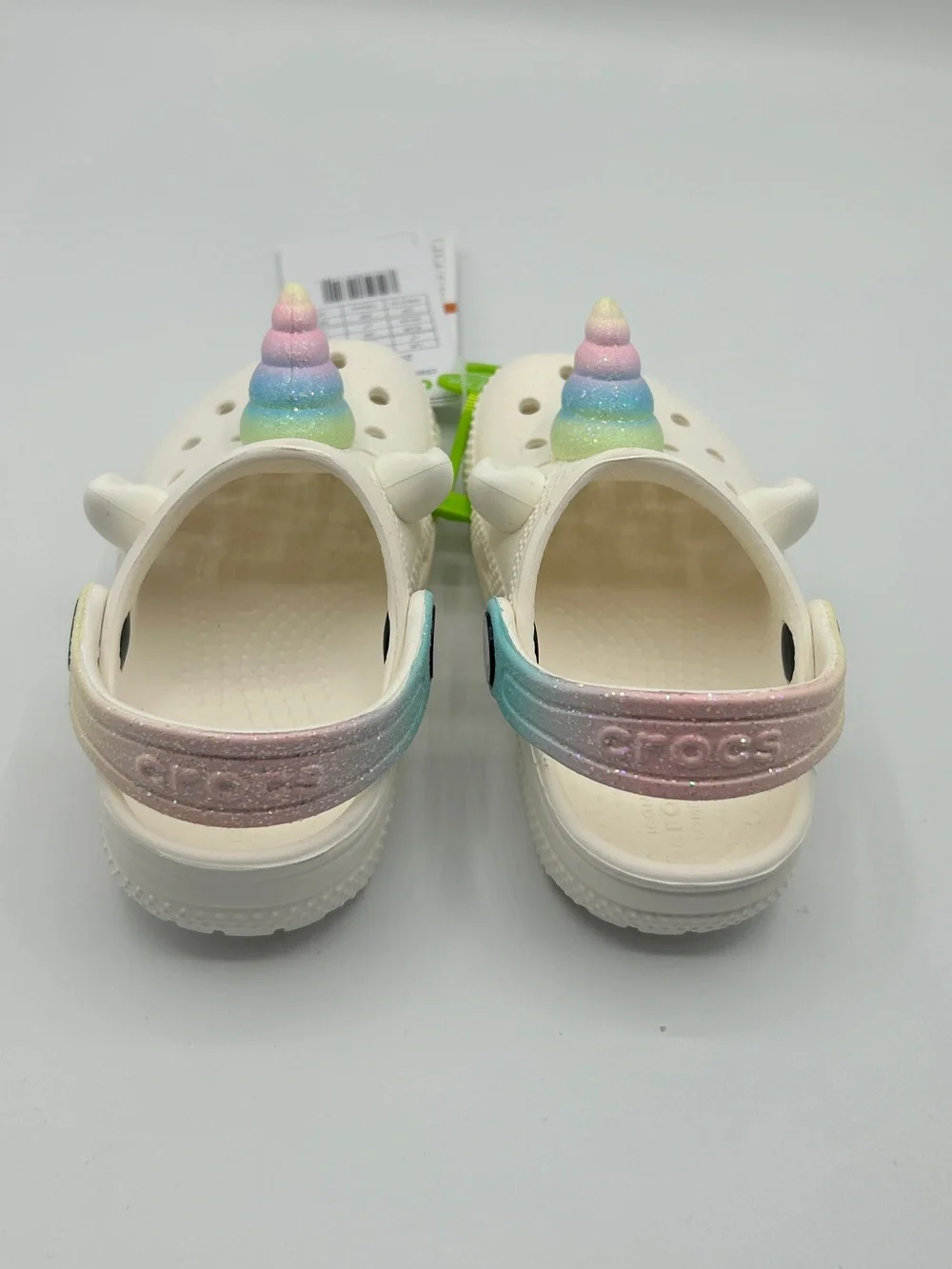 Crocs Kids White Unicorn Clog Sandals with Pastel Rainbow Horns